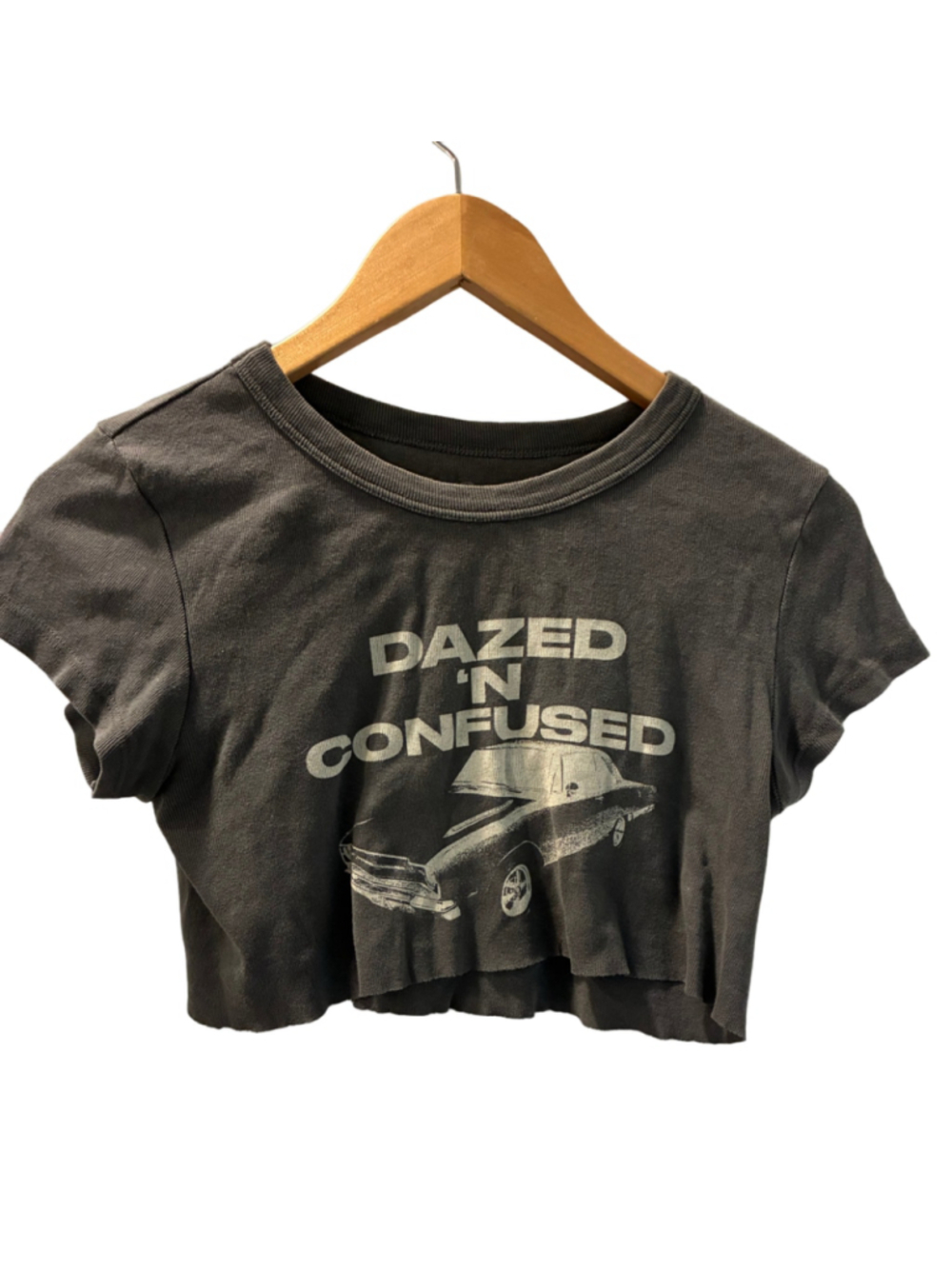 John Galt Dazed 'N Confused Crop Tee, women Size S, Grey